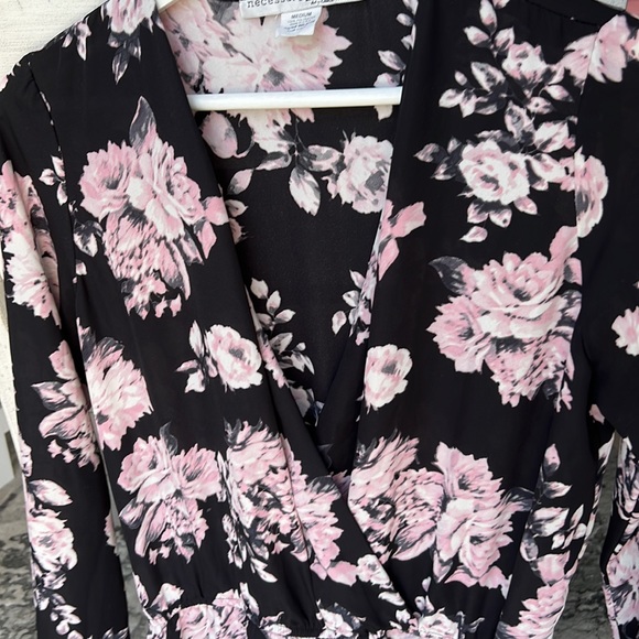 Necessary Objects Pink and Black Floral Romper Long Sleeve - Picture 4 of 5